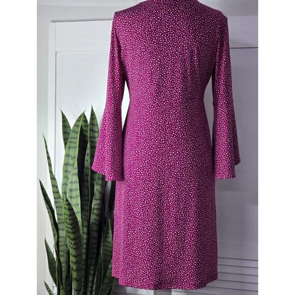 Chicos Womens Small Raspberry Polka Dot Flare Sleeve A Line Dress Lined Vneck - Picture 6 of 6